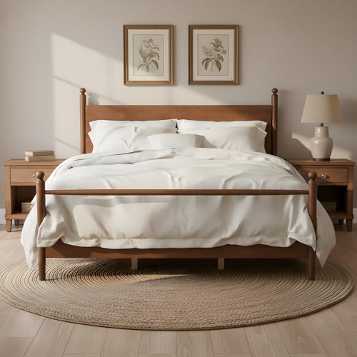 Christopher Knight Home Vipar Wooden King Bed Frame and Headboard, Classic Platform King Size Bed Frame, Easy Assembly Bedframe, Wooden Slats Support, No Box Spring Needed, Walnut Brown