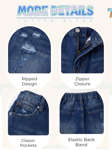 Image of Girls Shorts Elastic Waist Jorts Denim Jean Shorts Ripped Knee Length Bermuda Shorts for Kids Teen Girls Summer