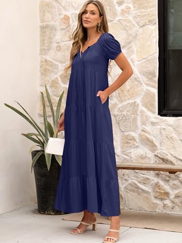 ANRABESS Women's Boho Maxi Dresses 2025 Summer Casual Floral Puff Short Sleeve Tie Front Flowy Swing Tiered Long Beach Dress3