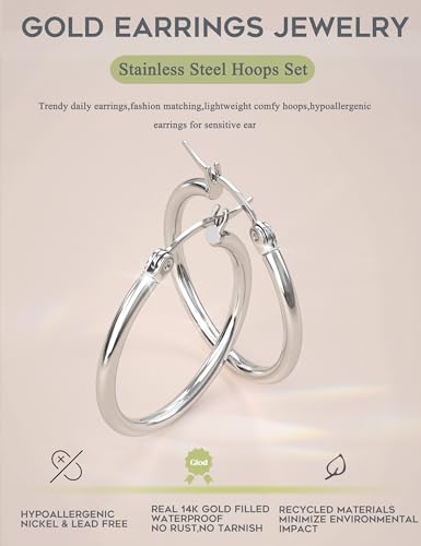 ORAZIO 4 Pairs Stainless Steel Hoop Earrings Set Cute Huggie Earrings for Women,10MM-20MM4
