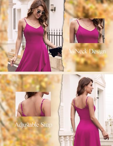 DRESSTELLS Cocktail Dress for Women, Summer Wedding Guest Bridesmaid Modest Valentine Party Fit Flare Spaghetti Strap Dresses Rose XL