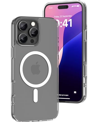 Image of eller sante Clear Magpro Back Cover Case for iPhone 16 Pro Scratch Resistant Camera Screen Protector TPU Shockproof 10ft Drop Protection Support Mag-Safe Wireless Charging- Clear
