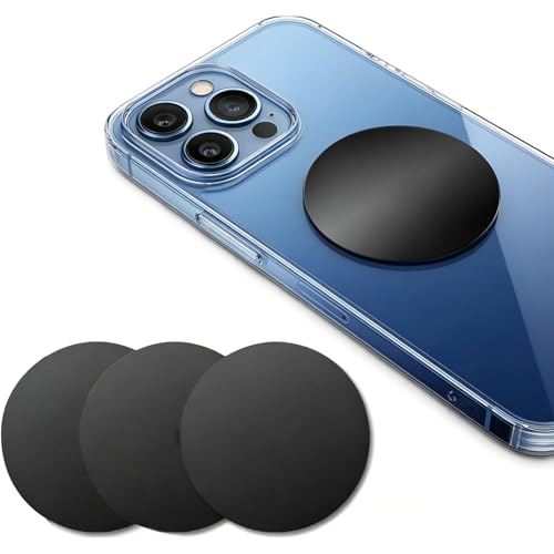 HeiTao 4 Pcs Sticker Metal Plates Replacement Mount Metal Plate Kits with Adhesive Metal Plate for Car Magnetic Phone Holder Compatible with most cellphones(Round Black)