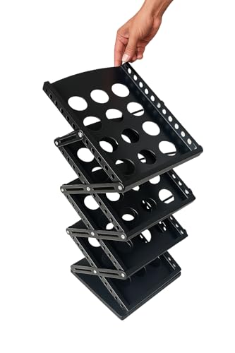 Image of A4 Metal Portable Brochure Folding Zigzag Catalogue /Magazine /Leaflet /Literature Stand Rack Magazine Holder (5 RACK BLACK), Free Standing, Folding