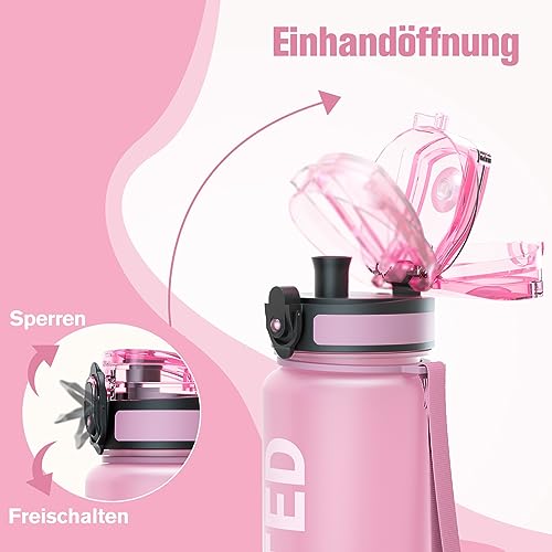 Sahara Sailor Trinkflasche, BPA-Frei Tritan, 1L/500ML/750ML Auslaufsicher Trinkflasche mit Zeitmarkierung für Gym, Sport, Outdoor, Schule, Job