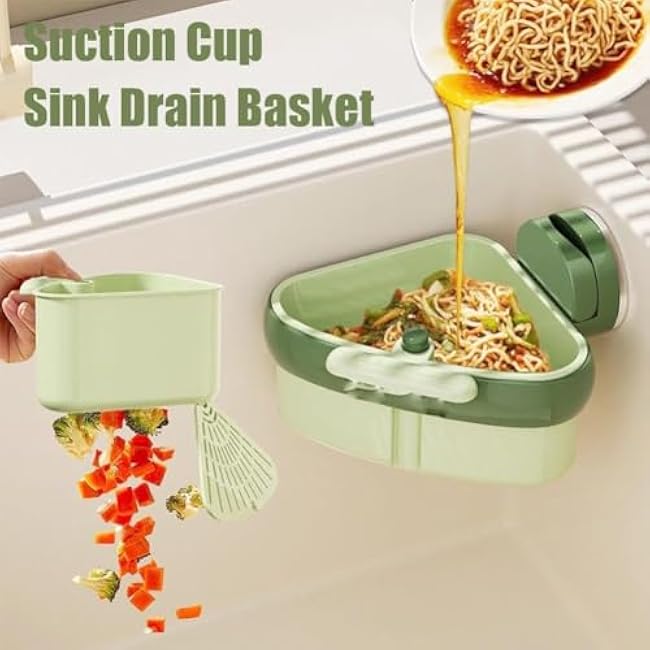 Widous/Wideous/Curetoaway Suction Cup Sink Corner Rack, Triangular Sinks Basket Shelf Automatic Dumping, Suction Cup Storage Rack with Drain Hole, Plastic Sink Storage Rack Holder (2pcs-Mix)