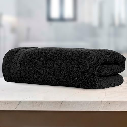 Image of Elegant Comfort Three Line Popcorn Towel Set for Bathroom 35 x 70 inches, Premium Hotel Quality 1-Pack Jumbo Towels, 100% Turkish Cotton, Soft and Durable, Quick Dry and Highly Absorbent, Black