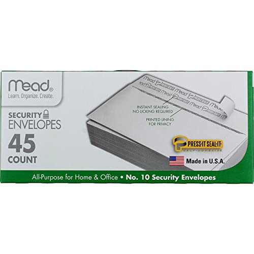 Mead Press-it Seal-it No.10 Security Envelopes, 4.125 x 9.5-Inches, White, 45 Count, Pack of 2 (90 Count In Total)( 75026)
