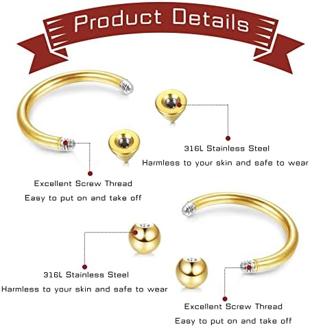 30 Anelli Setto A Ferro Di Cavallo YAODCA | Acciaio Inox 316L | 16G | 8mm E 10mm | Per Naso Labbra Orecchie - Foto 10