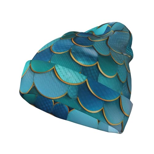 WAFICAC Gorro de Punto con Estampado de Escamas de Sirena: Gorro de Invierno para Clima frío, Gorro de Pescador Unisex para Viajes, Exteriores, Playa, Color Negro