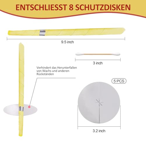 Ohrenkerzen, ohrenkerzen zur reinigung ohrenschmalz,ohrkerzen ear wax removal,ohrenschmalz entferner kerzen,ohrkerzen zur reinigung,bienenwachs 10 Stück mit 5 Schutzscheiben + 10 Wattestäbchen