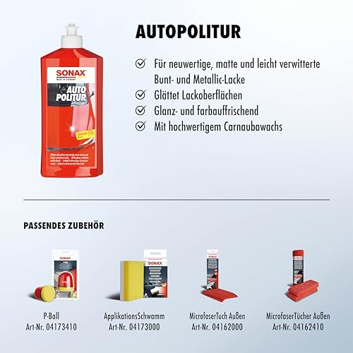 SONAX AutoPolitur (500 ml) für neuwertige, matte und leicht verwitterte Bunt- und Metallic-Lacke | Art-Nr. 0300200