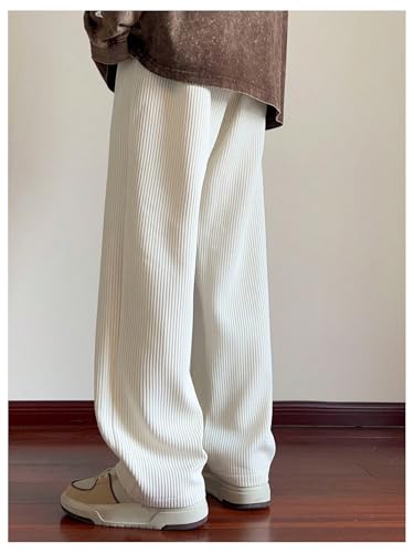 OYOANGLE Men's Drawstring Corduroy Pants Straight Leg Casual Long Trousers with Pockets2