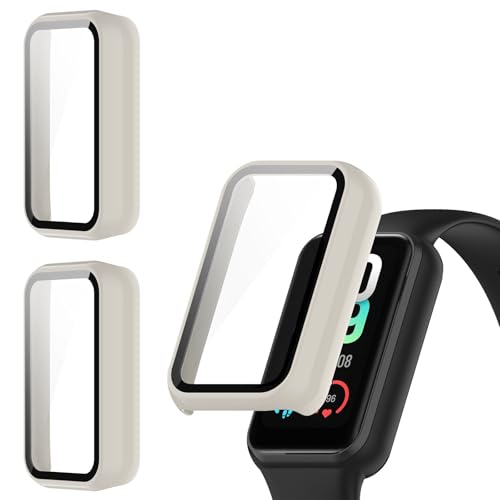 Kimiyaki 2 Pack for Amazfit Band 7 Screen Protector Case [Full Coverage], Hard PC Bumper All-Around Protective Accessories for Amazfit Band 7 Built-in Tempered Glass Film