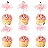 24 Pcs Ballerina Cupcake Toppers – 3D Tutu Dress Ballet Girl Picks for Baby Girl Birthday, Princess Party, Baby Shower, Wedding, Picnic, Muffin & Dessert Decorations (Style 1)