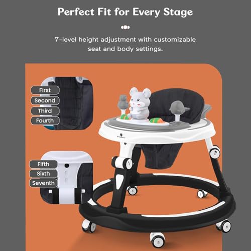 Image of StarAndDaisy Walker for Kids for 6 to 18 Months, Intergrated RGB Lights Baby Walker Boys & Girls with 7 Level Height Adjustment, Walker Baby with Switchable Food & Musical Toy Tray (Black)