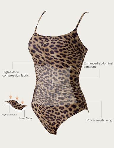 SUUKSESS Women Sexy One Piece Tummy Control Swimsuit Scoop Neck Slimming Swimwear 2025 Crisscross Backless Bathing Suit(Leopard,Large)