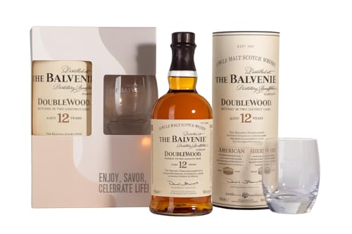 The Balvenie 12 Year Old DoubleWood Single Malt Scotch Whisky Gift Set Includes Branded Whisky Glass & Presentation Tube Aged in Bourbon & Sherry Casks 700ml Speyside Scotch