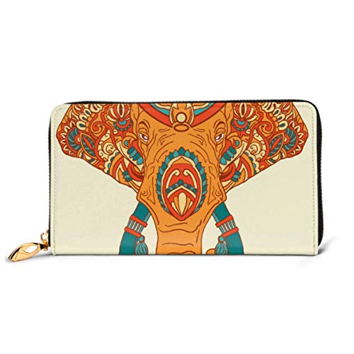 Preisvergleich Produktbild JHGFG Mode Handtasche Reißverschluss Brieftasche Abstrakter Elefant Indischer StilMehndi Telefon Kupplung Geldbörse Abendkupplung Blockieren Leder Brieftasche Multi Card Organizer
