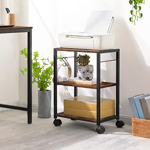 MAHANCRIS Printer Stand, 3-Tier Under Desk Rolling Cart with Storage Shelf, Heavy Duty Printer Table with Wheels for Home and Office, Printer Shelf with 2 Hooks, Small Spaces, Rustic Brown PTHR4001Z by MAHANCRIS - Used condition - Image 6