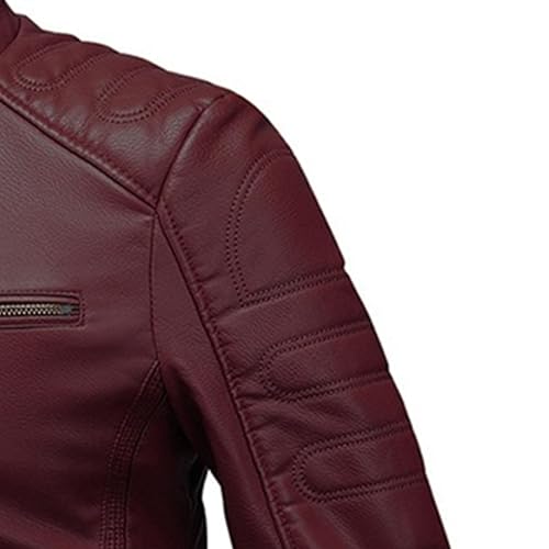 Chaqueta de cuero para hombre estilo bomber con cuello alto miniatura 4