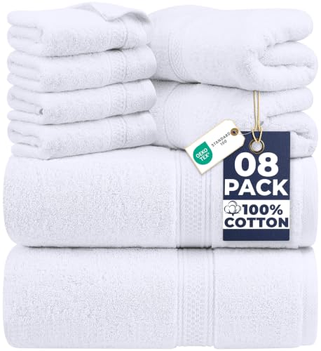 Image of Utopia Towels 8 Piece Majestic Plush Luxury Towel Set, Cotton, White