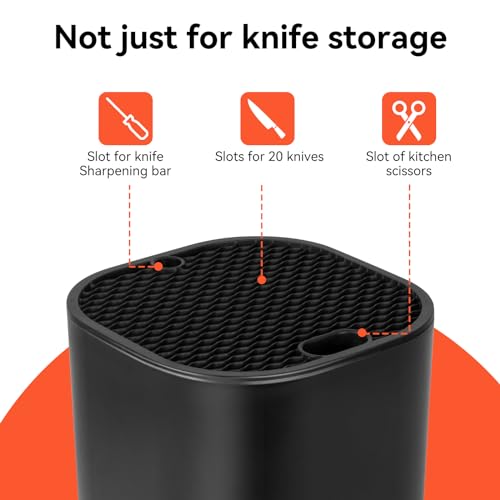 Qoosea Knife Block without Knives Large Volume with Scissors Slot Sharpening Rod Slot Knife Holder Easy Cleaning Detachable Knife Storage Space Saver for Kitchen Black