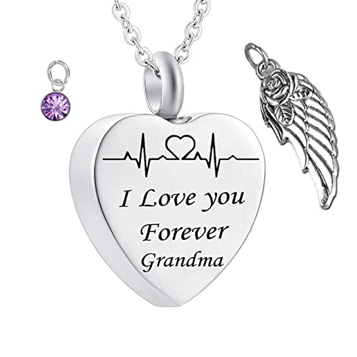 Aotiwe Collar conmemorativo, regalo de condolencias por pérdida de perro, colgante de corazón con piedra natal y alas I Love You Forever Grandma, plata con circonita de acero inoxidable, 2x2.5cm