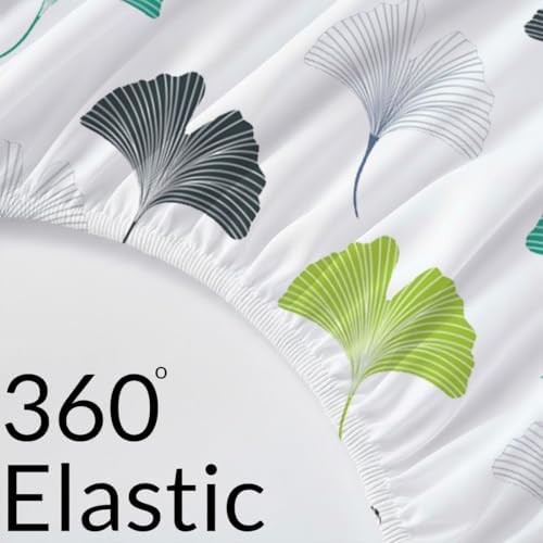 HOMEMONDE 100% Cotton Fitted Bed Sheet for Single Bed, Ginkgo Leaf Printed All Around Elastic Bedsheet (72 x 48 Inch) with 1 Pillow Cover | Perfect for Home Decor & Gifting