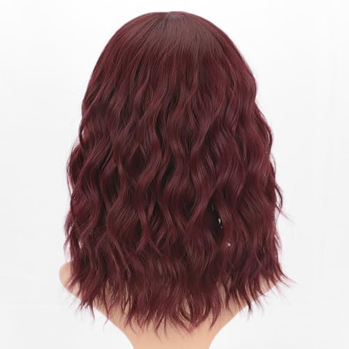 aisi hair curly bob wig with bangs short wavy wine red color wigs for women bob style synthetic heat resistant bob wigs