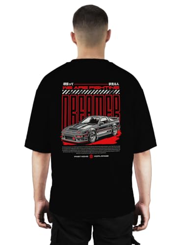Image of Buy That Trendz Mens Oversized Tshirt Black & White Car Printed Crew Neck Cotton Drop Shoulder Half Sleeve Stylish Tshirt