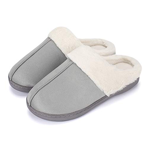 LACOFIA Zapatillas de Estar por casa para Hombres y Mujeres Pantuflas clásicas de Memory Foam Antideslizantes de Invierno para Adulto Gris Claro 42/43