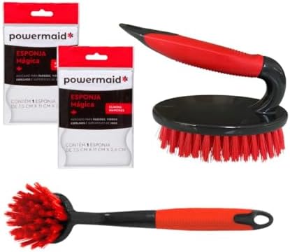 Conjunto de Limpeza 2 Esponjas Mágicas 1 Escova Redonda Multiuso ...