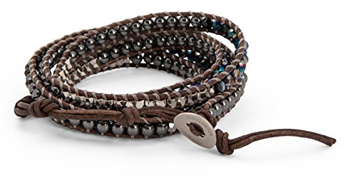 Spunkysoul 5 Wrap Bracelets Blue Irridescent Silver & Hematite Collection #TOP2