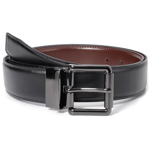 KASBAH Men's Reversible Leather Belt Work Casual Belts Two-in-One Belt With Rotated Buckle Double Sided Men Dress Belts
