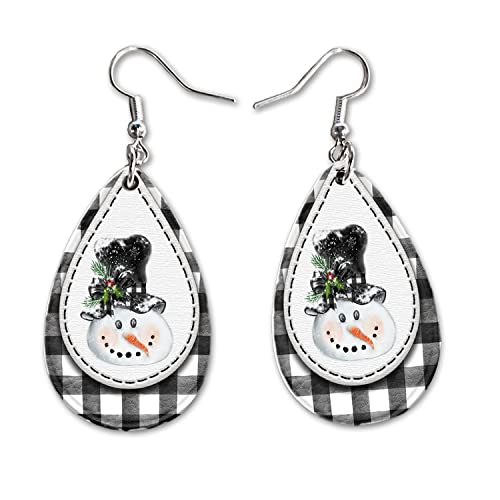Christmas Winter Dangle Earrings Set | Cute Girls Womens Jewelry Earings | Double Sided Print | Holiday Gifts | Let Us Adore Him Nativity Xmas Adorable Fashion Accessories (Snowman 7) #TOP2