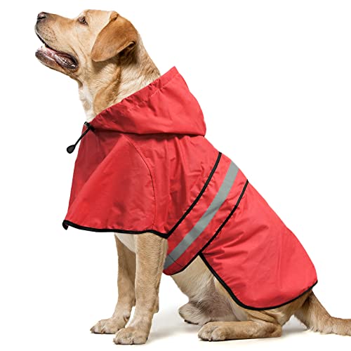 Domagiker Reflective Dog Raincoat Hooded - Waterproof Lightweight Dog Slicker Rain Poncho Clothes, Safety Dog Rain Jacket Coats For Small, Medium, Large Dogs (Large, Red) #TOP6