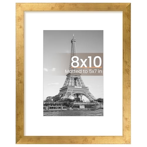 Image of upsimples 8x10 Picture Frame, Display Pictures 5x7 with Mat or 8x10 Without Mat, Wall Hanging Photo Frame, Bronze, 1 Pack