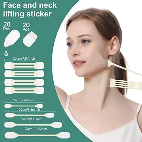 Face Neck Lifting Tape, Instant Fack Neck Lifting Stickers Adhesive Neck Face Lift Patch Tools for Eliminate Face Neck Wrinkles Women Skin Care(8pcs Elastic Bands, 40pcs Face Tapes)
