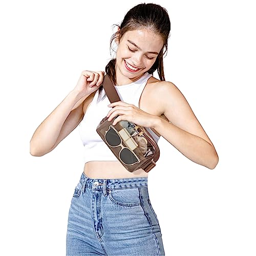 Image of Clear Fanny Pack Stadium Approved Belt Bag, Clear Purse for Stadium Events | Adjustable Strap Water-resistant Waist bag Clear Purse for Travel Workout Running Hiking(Brown)