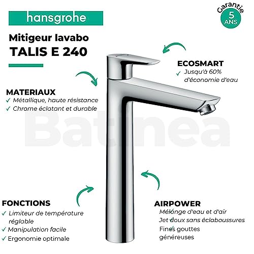 hansgrohe 71717670 Talis E Single-Lever Washbasin Mixer Tap 240 Without Drain Fitting Matt Black, spout Height 240 mm - Image 4