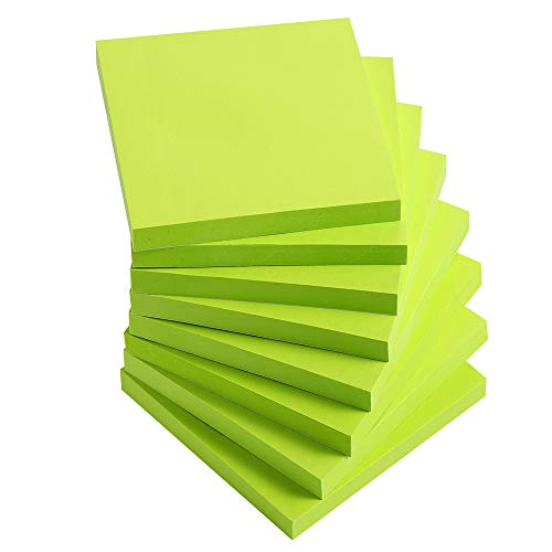 Sticky Notes 3x3 Inches,Bright Green Self-Stick Pads, Easy to Post for Home, Office, Notebook, 8 Pads/Pack