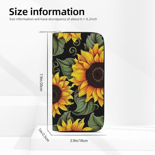 Floral Sunflower Leather Wallet For Women Girl, Zip Around Credit Card Holder Long Pu Wallet Clutch Purse Waterproof Travel Handbag3