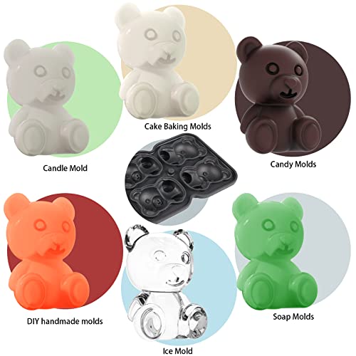 2 In 1, Aidacom Bear Ice Mold & Large Ice Cube Trays, 4 Giant 3D Fancy Bear Shape & 17 Big Square Ices, Silicone Funny Cute Animal Ice Ball Maker For Chilling Cocktails Juice Whiskey Bourbon Freezer #TOP5
