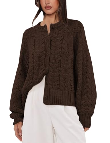 Image of Cable Knit Cardigan for Women Open Front Sweater Casual Loose Long Sleeve Button Outerwear Coats