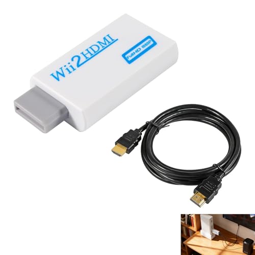 Adaptador Wii HDMI, Convertidor Wii a HDMI con Cable Incluido 1080p HD y Salida Audio 3,5 mm, Compatible con Todos los Modos de Visualización Wii NTSC 480i/480p PAL 576i, TV Monitor Proyector, Blanco