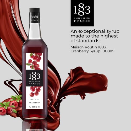 Image of 1883 Cranberry Syrup for Drinks, Made in France, 1 Liter Plastic Bottle