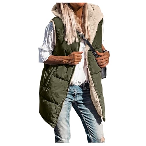 Womens Long Vest Winter Warm Reversible Coats Sleeveless Fleece Zip Up Fall Jacket 2024