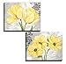 Beautiful Grey & Yellow Flower; Two 14X11in Stretched Canvases; Ready to hang!