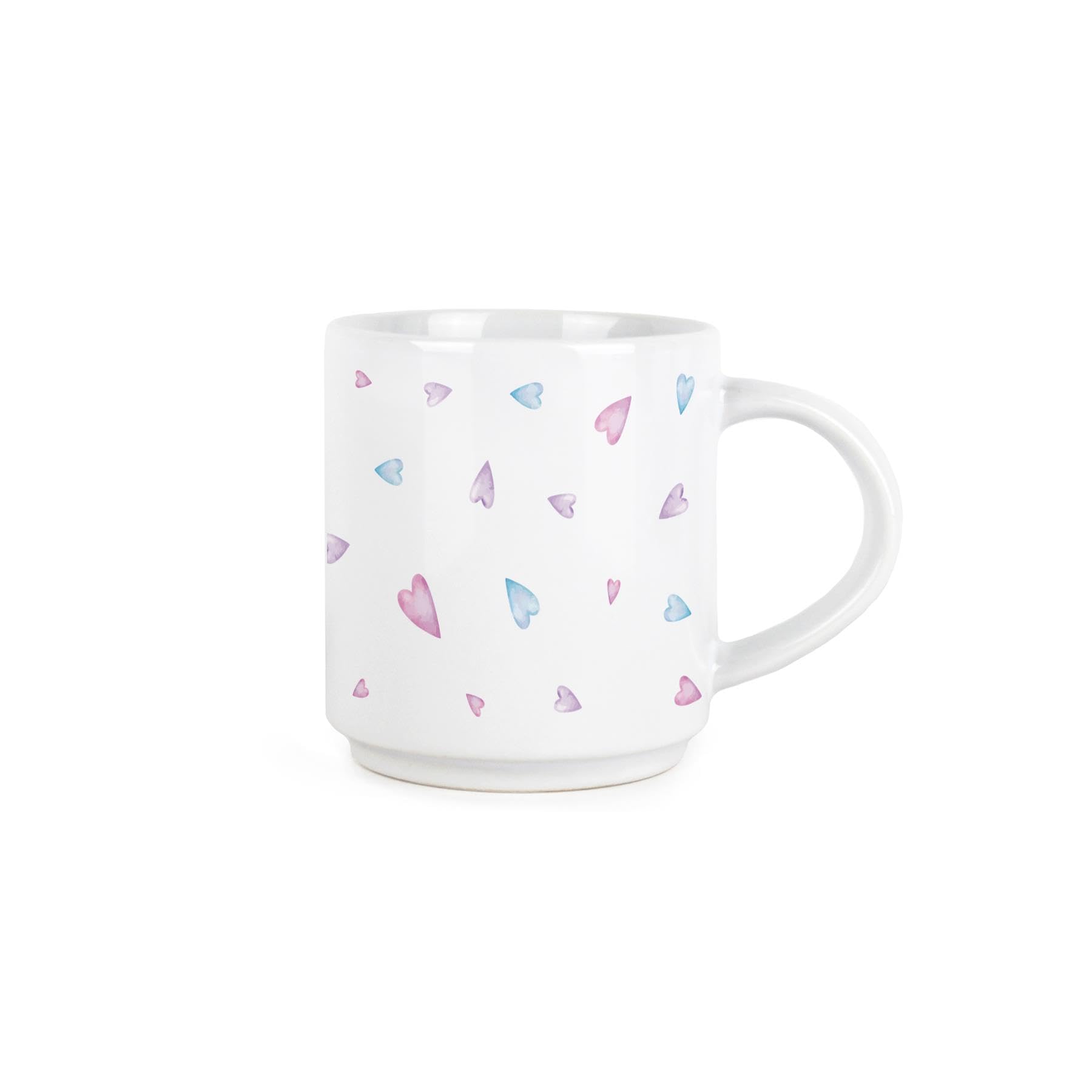 Juego de 4 tazas apilables de corazones azules y rosas, bonitas tazas temáticas de amor, regalos para parejas, juego de 4 tazas de cerámica con soporte de metal